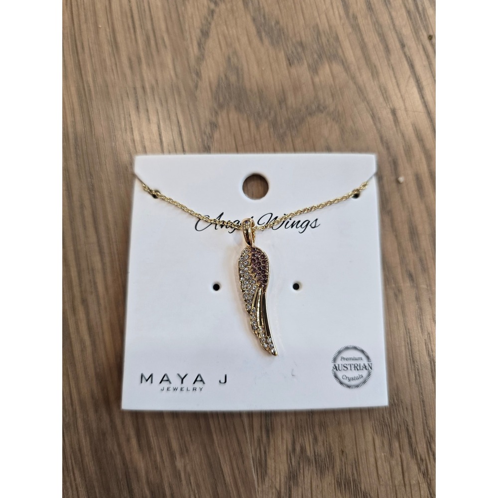Maya J Jewelry Angel Wings Necklace Gold Tone Alexandrite Austrian Crystals NEW